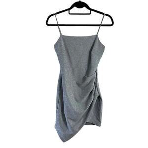 Windsor Gray Silver Metallic Bodycon Dress Medium Spaghetti Straps Ruched Side